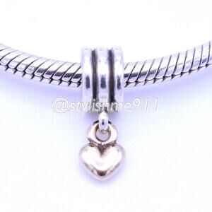 Authentic PANDORA Two-Tone Sterling Silver/ 14k Gold Heart Dangle - 790173